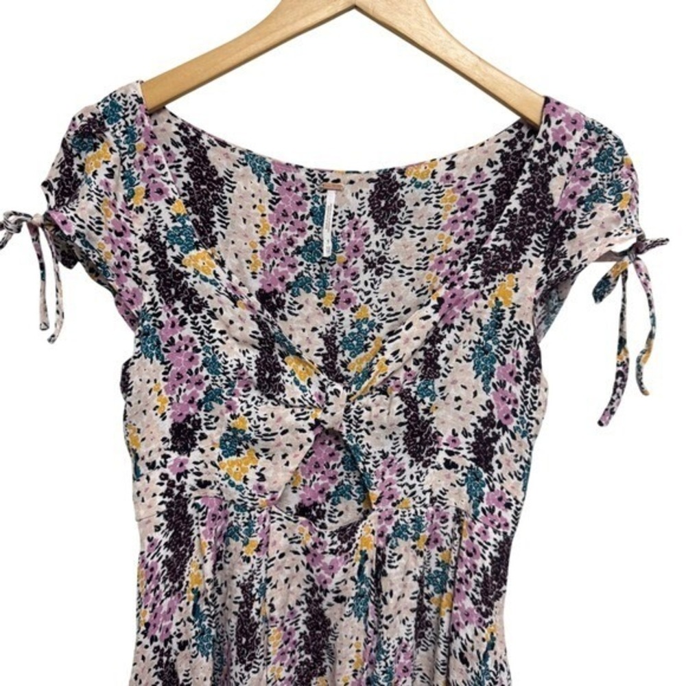 Free People‎ Floral Mini Dress Cutout Tie Sleeve Cottagecore XS Extra Small - Picture 4 of 9
